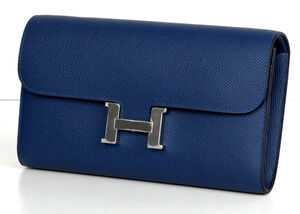 Hermes Constance To Go Long Wallet Bag in Blue Epsom Leather Silver-Tone HW D-6